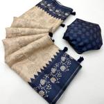 Exemplary Beige Printed Tussar Silk Saree With Splendiferous Blouse Piece