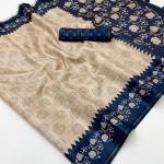 Exemplary Beige Printed Tussar Silk Saree With Splendiferous Blouse Piece