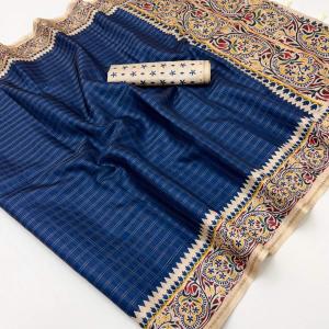 Improbable Blue Printed Tussar Silk Saree With Refreshing Blouse Piece