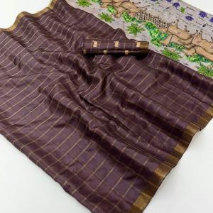 Transcendent Wine Printed Tussar Silk Saree With Captivating Blouse Piece