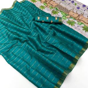 Mesmeric Rama Printed Tussar Silk Saree With Prodigal Blouse Piece