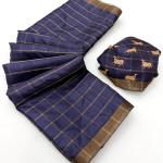 Gorgeous Navy Blue Printed Tussar Silk Saree With Surpassing Blouse Piece