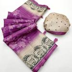 Petrichor Purple Printed Tussar Silk Saree With Sempiternal Blouse Piece