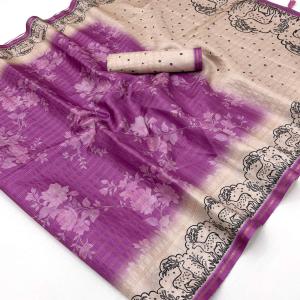 Petrichor Purple Printed Tussar Silk Saree With Sempiternal Blouse Piece