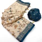 Capricious Beige Printed Cotton Silk Saree With Luminous Blouse Piece