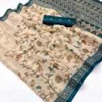 Capricious Beige Printed Cotton Silk Saree With Luminous Blouse Piece