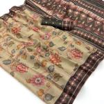 Elegant Dark Beige Printed Cotton Silk Saree With Posh Blouse Piece