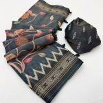 Elision Dark Grey Printed Cotton Silk Saree With Improbable Blouse Piece