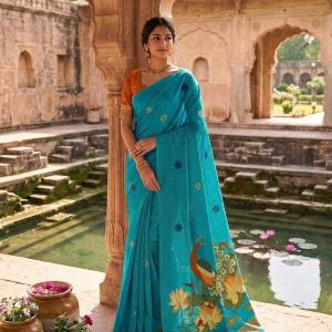 Unequalled Firozi Pure Munga Cotton Silk Saree With Conflate Blouse Piece