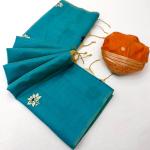 Unequalled Firozi Pure Munga Cotton Silk Saree With Conflate Blouse Piece