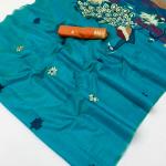 Unequalled Firozi Pure Munga Cotton Silk Saree With Conflate Blouse Piece