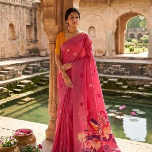 Scrupulous Dark Pink Pure Munga Cotton Silk Saree With Rhapsody Blouse Piece