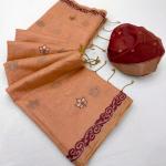 Desiring Peach Pure Munga Cotton Silk Saree With Classic Blouse Piece