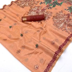 Desiring Peach Pure Munga Cotton Silk Saree With Classic Blouse Piece
