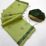 Surreptitious Pista Pure Munga Cotton Silk Saree With Desultory Blouse Piece