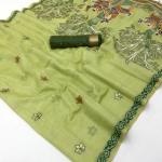 Surreptitious Pista Pure Munga Cotton Silk Saree With Desultory Blouse Piece