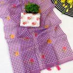 Trendy Purple Printed Linen Silk Saree With Serendipity Blouse Piece