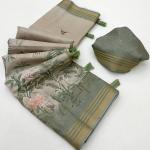 Gleaming Beige Printed Cotton Silk Saree With Palimpsest Blouse Piece