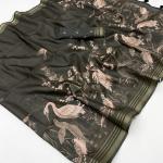 Pretty Dark Green Printed Cotton Silk Saree With Chatoyant Blouse Piece