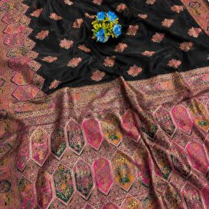 Majesty Black Pashmina Silk Saree With Improbable Blouse Piece