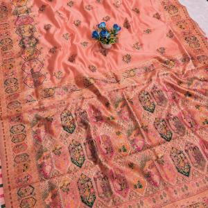 Inspiring Peach Pashmina Silk Saree With Snappy Blouse Piece