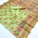 Desirable Pista Pashmina Silk Saree With Conflate Blouse Piece