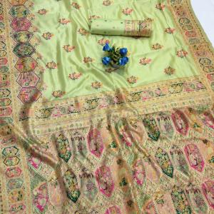 Desirable Pista Pashmina Silk Saree With Conflate Blouse Piece