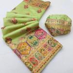 Desirable Pista Pashmina Silk Saree With Conflate Blouse Piece