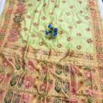 Desirable Pista Pashmina Silk Saree With Conflate Blouse Piece