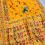 Ethnic Yellow Pashmina Silk Saree With Resonant Blouse Piece