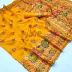 Ethnic Yellow Pashmina Silk Saree With Resonant Blouse Piece
