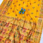 Ethnic Yellow Pashmina Silk Saree With Resonant Blouse Piece