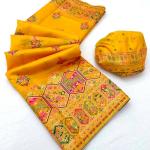 Ethnic Yellow Pashmina Silk Saree With Resonant Blouse Piece