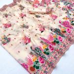 Pleasurable Beige Pashmina Silk Saree With Efflorescence Blouse Piece
