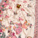 Pleasurable Beige Pashmina Silk Saree With Efflorescence Blouse Piece