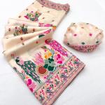 Pleasurable Beige Pashmina Silk Saree With Efflorescence Blouse Piece