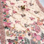 Pleasurable Beige Pashmina Silk Saree With Efflorescence Blouse Piece