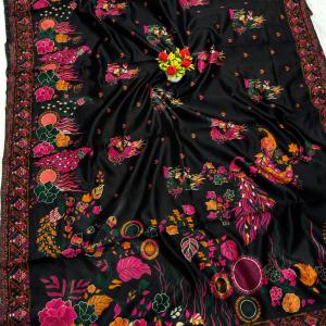 Sensational Black Pashmina Silk Saree With Evanescent Blouse Piece