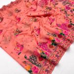 Pulsating Peach Pashmina Silk Saree With Comely Blouse Piece