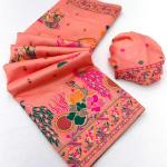 Pulsating Peach Pashmina Silk Saree With Comely Blouse Piece