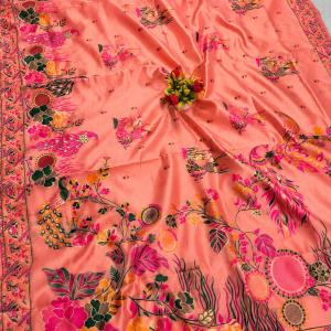 Pulsating Peach Pashmina Silk Saree With Comely Blouse Piece