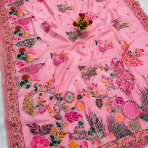 Smashing Pink Pashmina Silk Saree With Diaphanous Blouse Piece