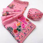 Smashing Pink Pashmina Silk Saree With Diaphanous Blouse Piece