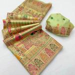 Engaging Pista Pashmina Silk Saree With Charismatic Blouse Piece