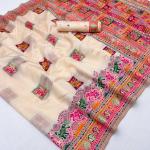Proficient Beige Pashmina Silk Saree With Dulcet Blouse Piece