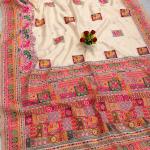 Proficient Beige Pashmina Silk Saree With Dulcet Blouse Piece