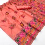 Ethereal Peach Pashmina Silk Saree With Susurrous Blouse Piece