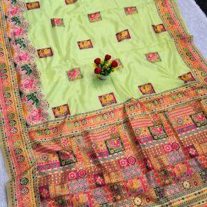 Hypnotic Pista Pashmina Silk Saree With Classy Blouse Piece