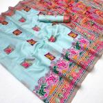 Enticing Sky Pashmina Silk Saree With Allure Blouse Piece