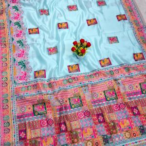Enticing Sky Pashmina Silk Saree With Allure Blouse Piece